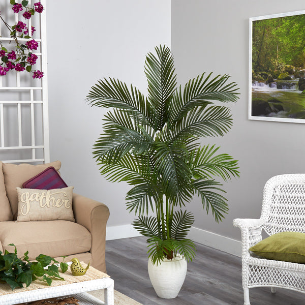 65” Areca Palm Artificial Tree in White Planter
