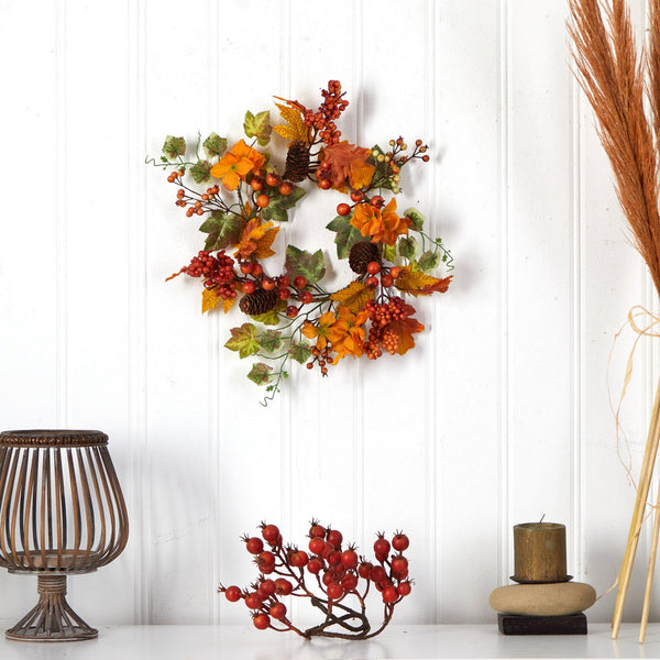 6.5” Autumn Hydrangea and Pinecones Artificial Wreath (Set of 2)