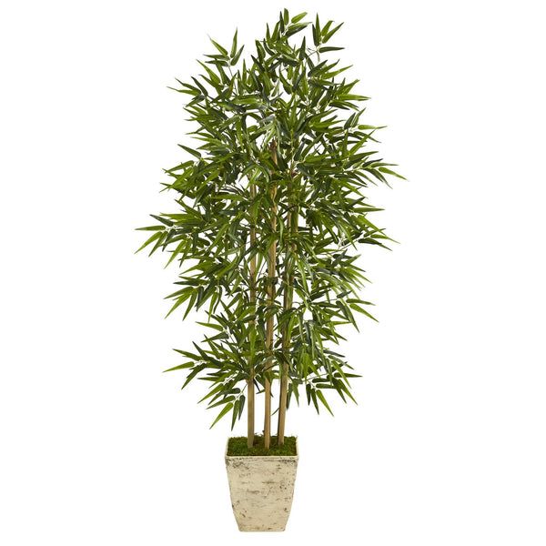 65” Bamboo Artificial Tree in Country White Planter