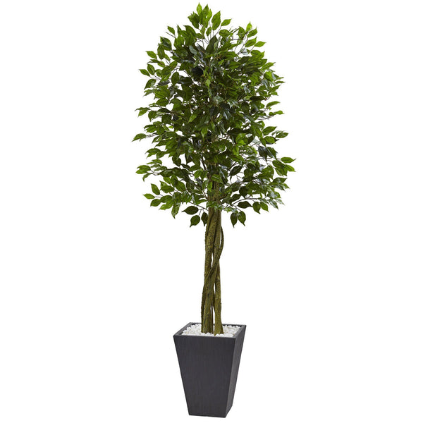 6.5’ Ficus Tree with Slate Planter UV Resistant (Indoor Outdoor)