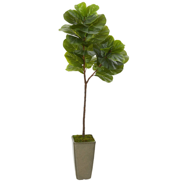 65” Fiddle Leaf Artificial Tree in Green Planter (Real Touch)
