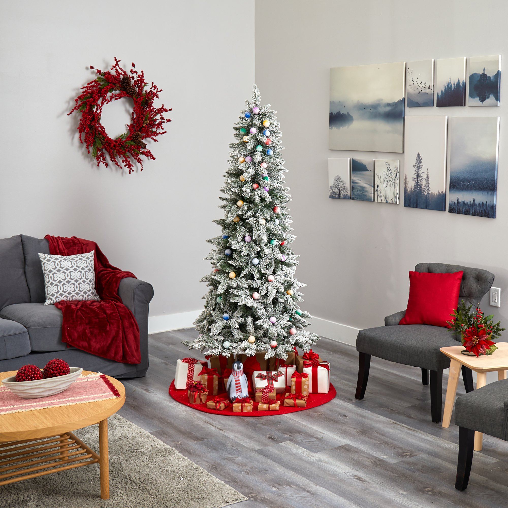 ピツリー 6.5' Flocked British Columbia Mountain Fir Artificial Christmas