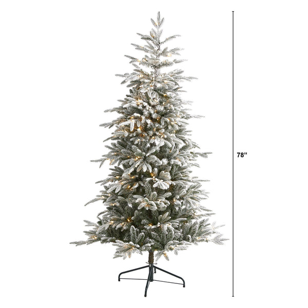 6.5’ Flocked Manchester Spruce Artificial Christmas Tree with 300 Lights and 781 Bendable Branches