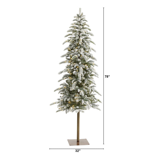 6.5’ Flocked Washington Alpine Artificial Christmas Tree with 250 White Warm LED Lights and 637 Bendable Branches
