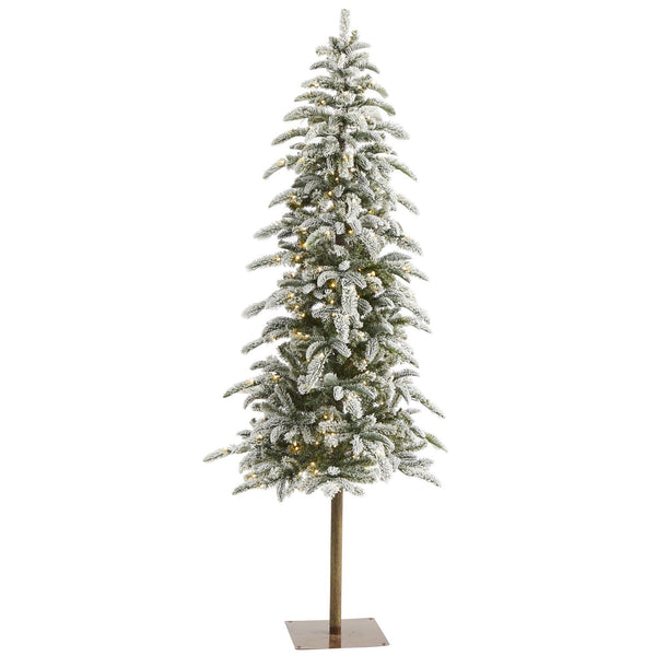 6.5’ Flocked Washington Alpine Artificial Christmas Tree with 250 White Warm LED Lights and 637 Bendable Branches