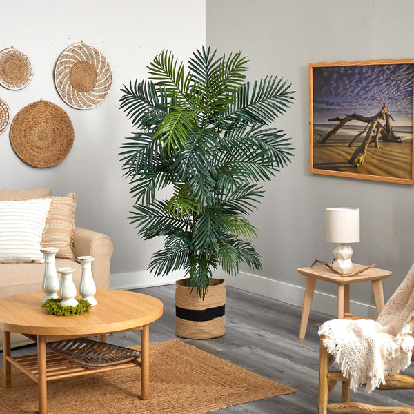 6.5' Golden Cane Artificial Palm Tree in Handmade Natural Cotton Planter