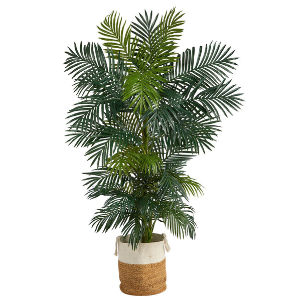 6.5' Golden Cane Artificial Palm Tree in Handmade Natural Jute and Cotton Planter