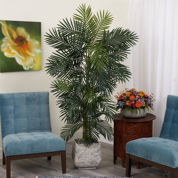 6.5’ Golden Cane Artificial Palm Tree in White Planter