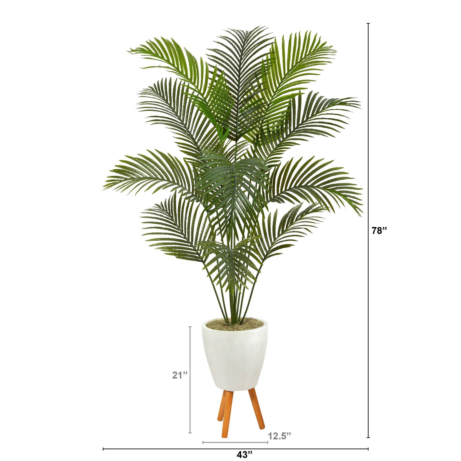 6.5’ Golden Cane Artificial Palm Tree in White Planter with Stand