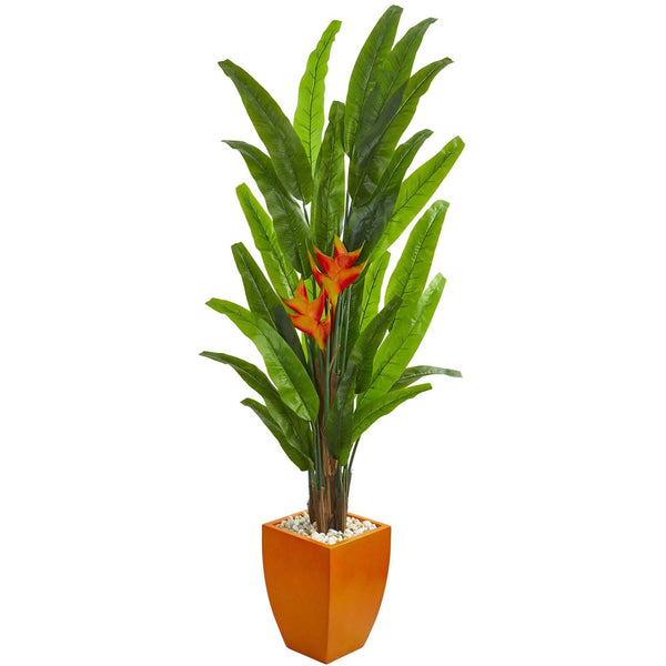 6.5’ Heliconia Artificial Plant in Orange Planter