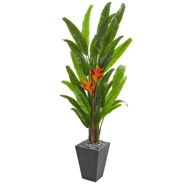 6.5’ Heliconia Artificial Plant in Slate Planter