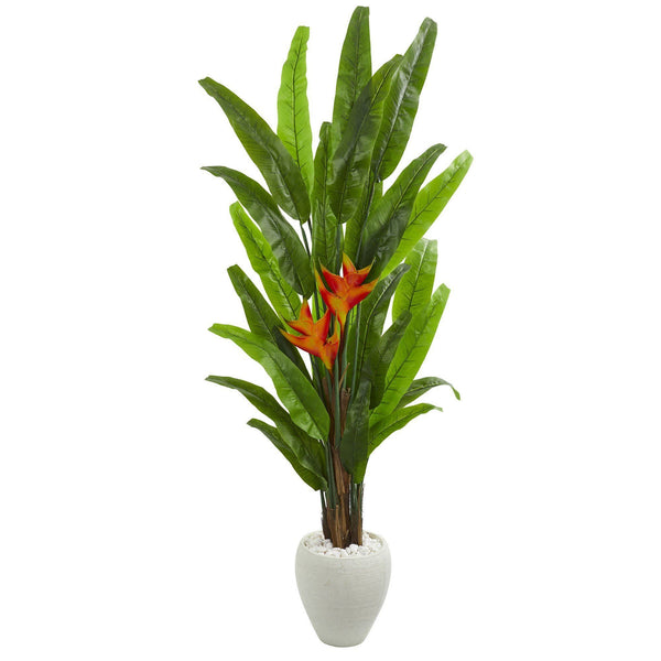 6.5’ Heliconia Artificial Plant in White Planter