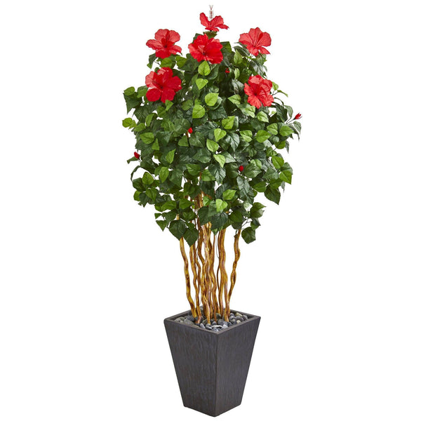 65” Hibiscus Artificial Tree in Slate Planter