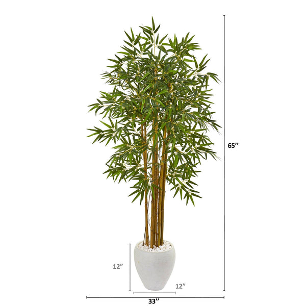 65” Multi Bambusa Bamboo Artificial Tree in White Planter | Nearly Natural