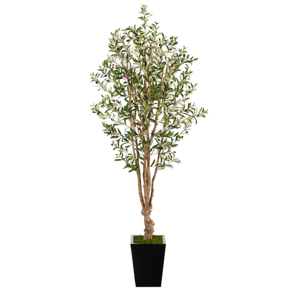 6.5’ Olive Artificial Tree in Black Metal Planter
