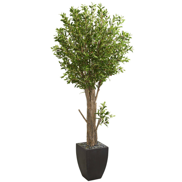 6.5’ Olive Artificial Tree in Black Planter