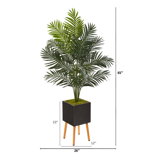 65” Paradise Palm Artificial Tree in Black Planter with Stand