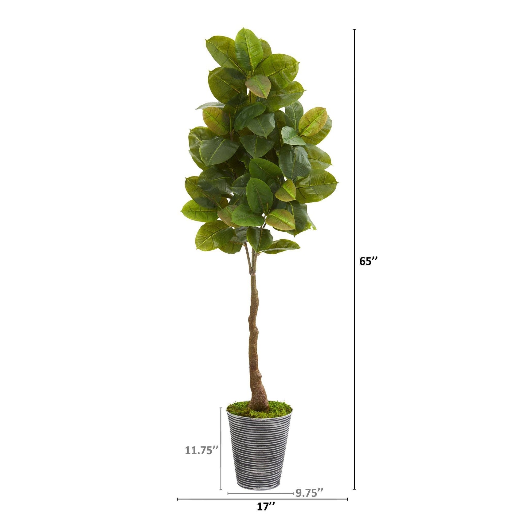 65” Rubber Leaf Artificial Tree in Decorative Tin Planter (Real Touch) Nearly Natural