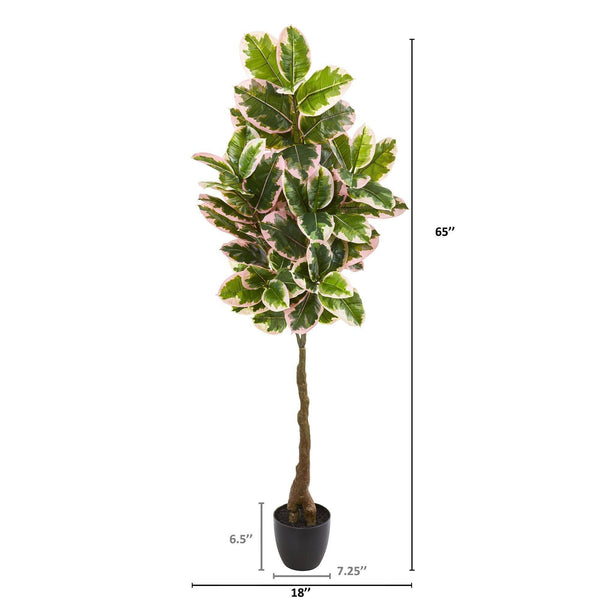 65” Variegated Rubber Leaf Artificial Tree (Real Touch)