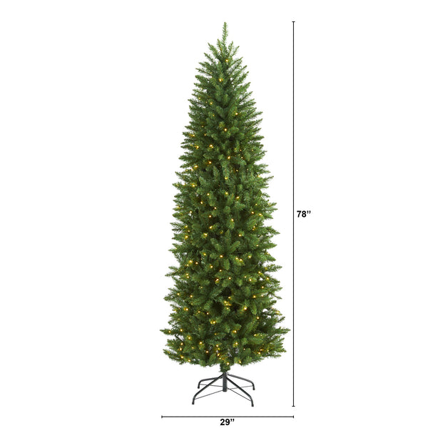 6.5’ Slim Green Mountain Pine Artificial Christmas Tree with 300 Clear LED Lights