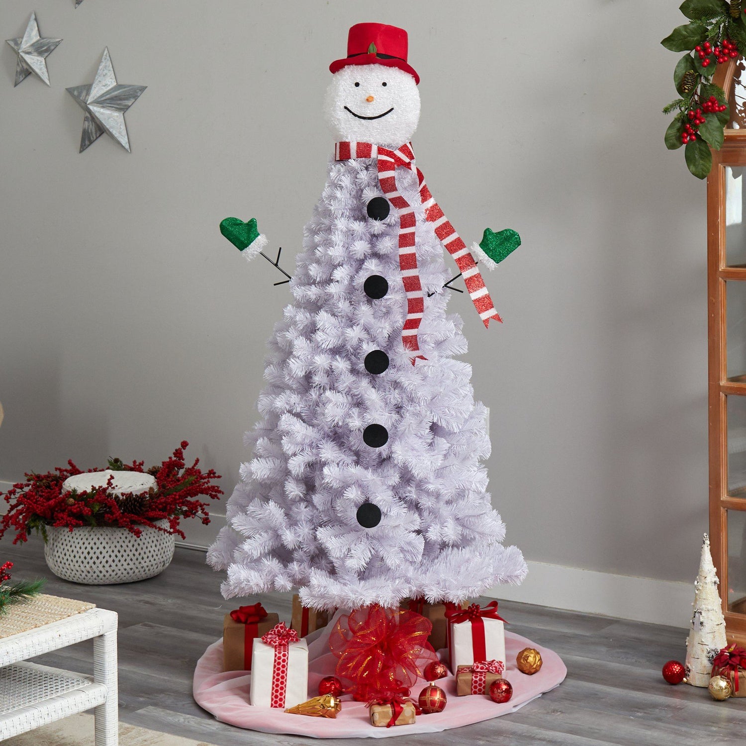 Nearly Natural 6.5-ft Snowman Artificial Christmas Tree with 804 Bendable Branches