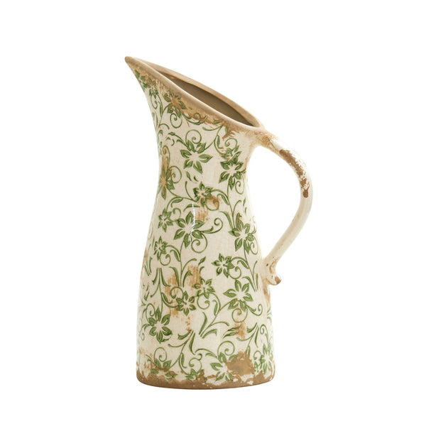10” Tuscan Ceramic Green Scroll Pitcher Vase