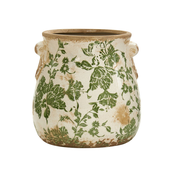 6.5” Tuscan Ceramic Green Scroll Planter