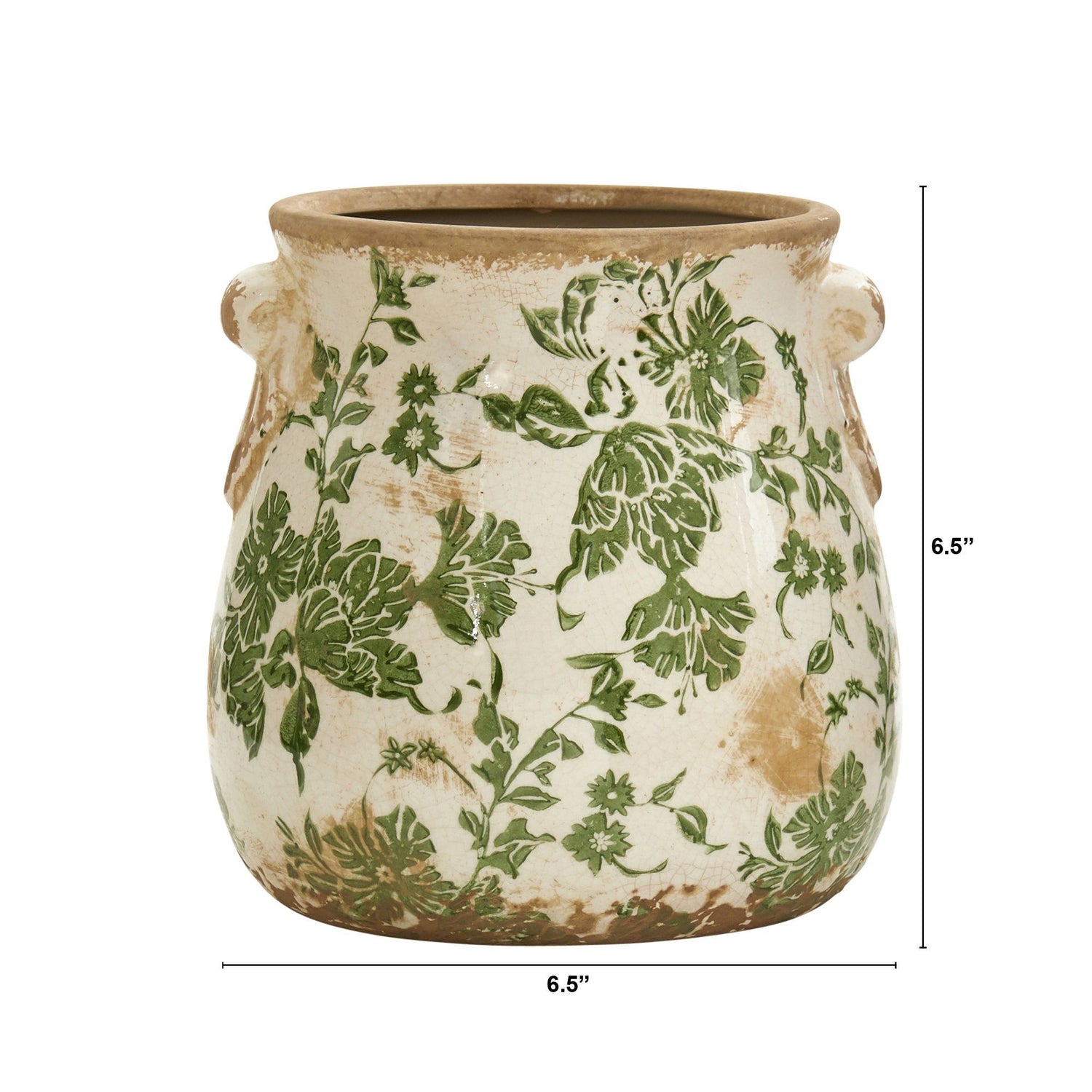 6.5” Tuscan Ceramic Green Scroll Planter