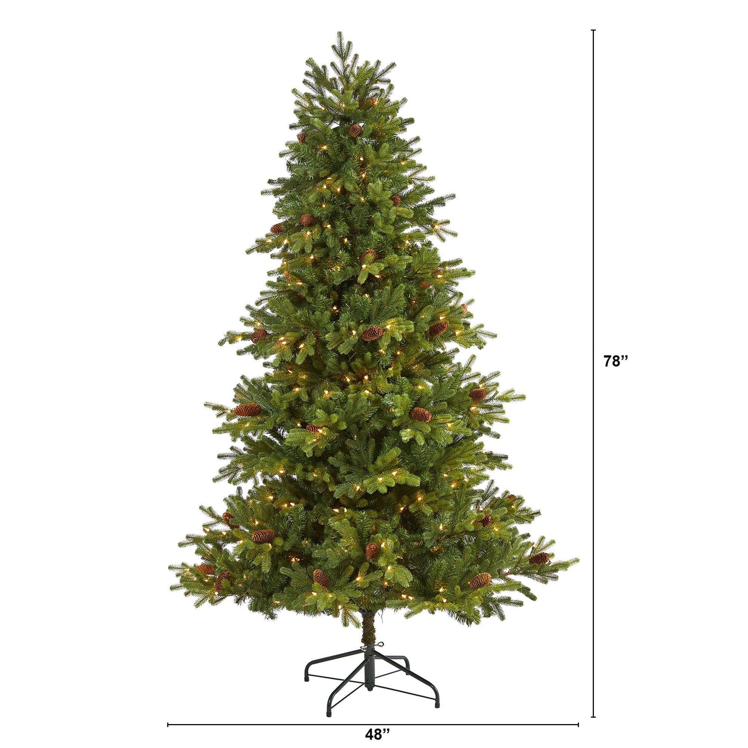6.5’ Yukon Mountain Fir Artificial Christmas Tree with 450 Clear Lights, Pine Cones and 1236 Bendable Branches