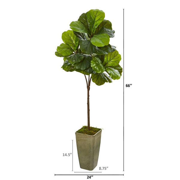 66” Fiddle Leaf Artificial Tree in Green Planter (Real Touch)