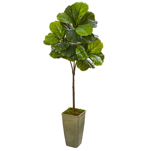 66” Fiddle Leaf Artificial Tree in Green Planter (Real Touch)