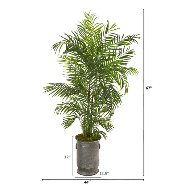 67” Areca Palm Artificial Tree in Vintage Metal Planter (Indoor/Outdoor)