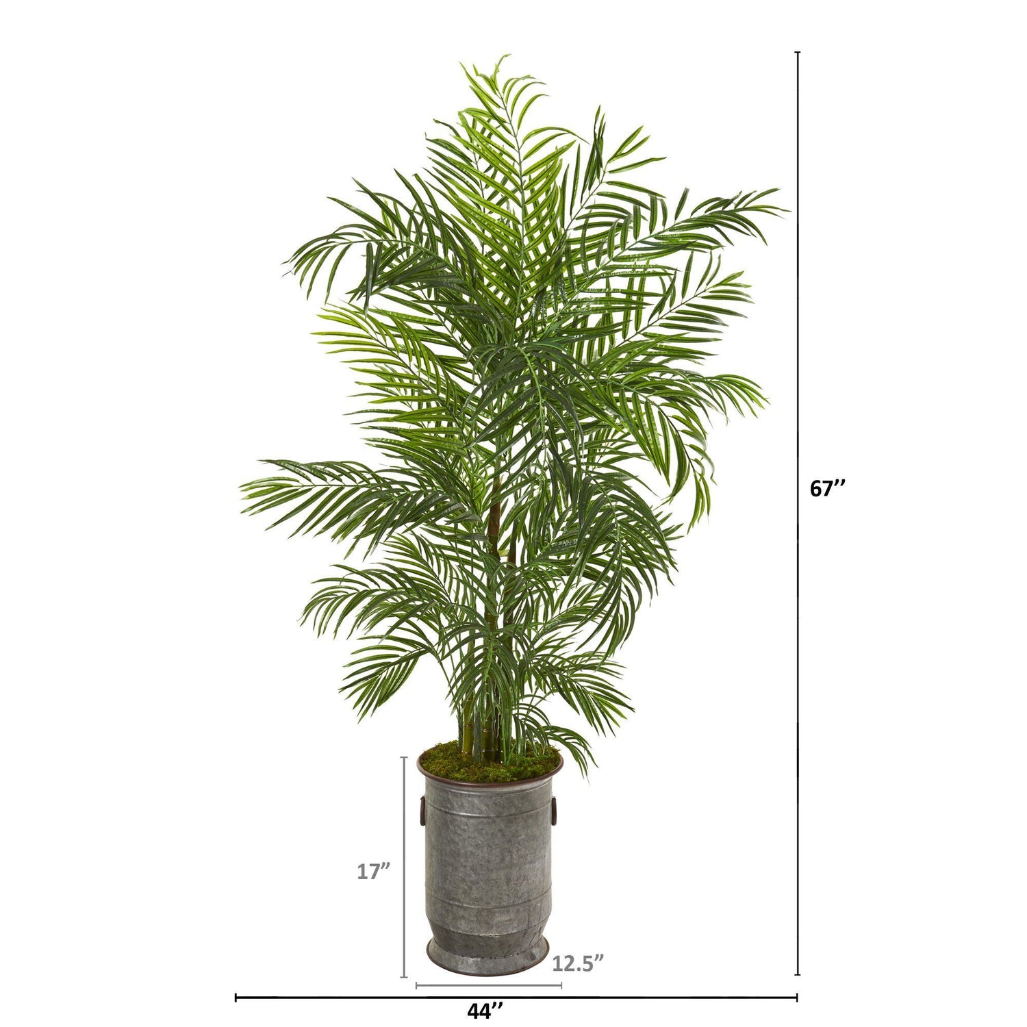 67” Areca Palm Artificial Tree in Vintage Metal Planter (Indoor/Outdoor)