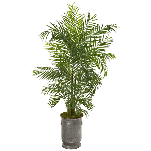 67” Areca Palm Artificial Tree in Vintage Metal Planter (Indoor/Outdoor)