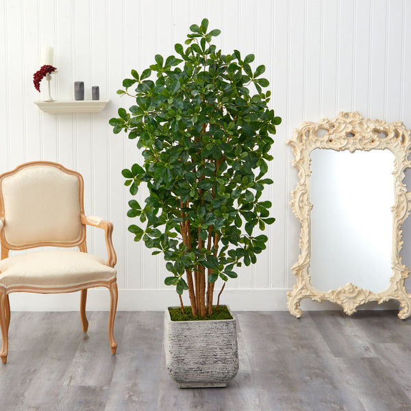 67” Black Olive Artificial Tree with 1365 Bendable Leaves in White Planter