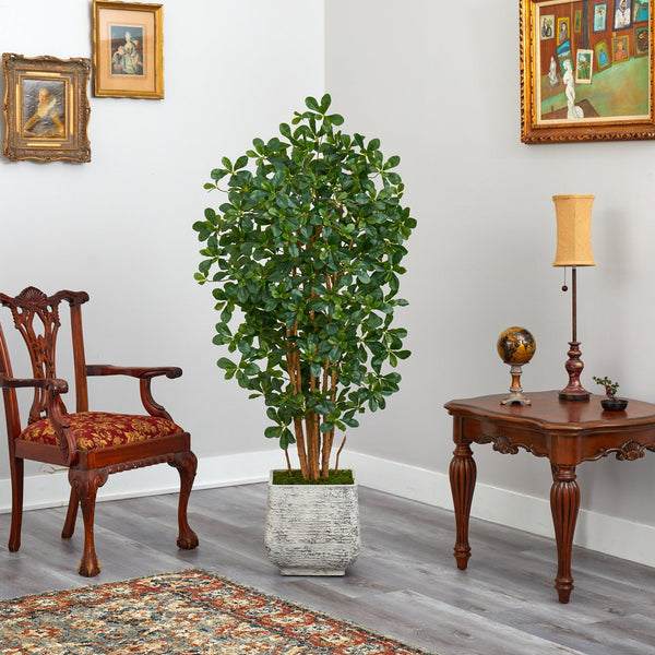 67” Black Olive Artificial Tree with 1365 Bendable Leaves in White Planter