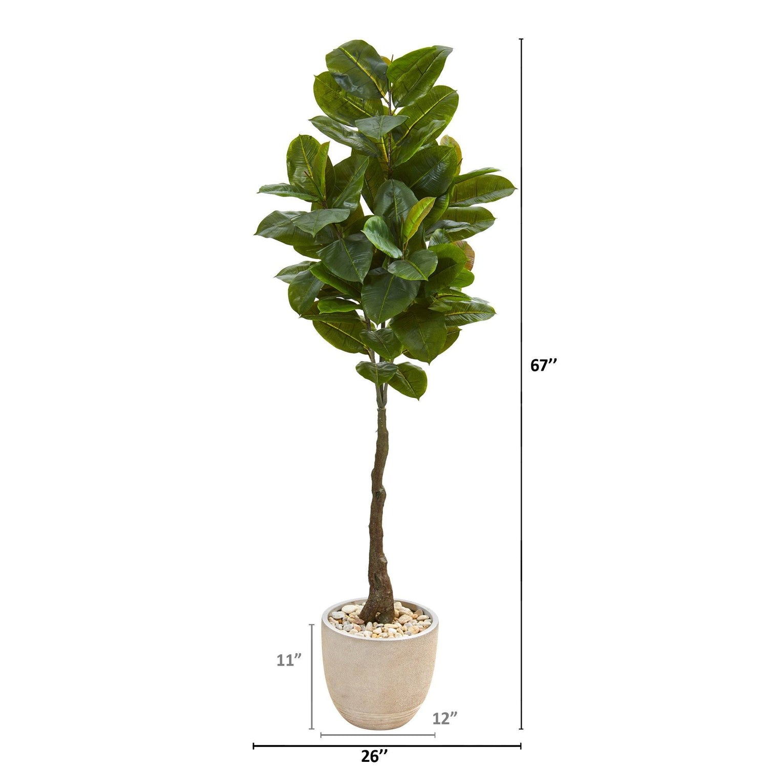 67” Rubber Leaf Artificial Tree in Sandstone Planter (Real Touch)