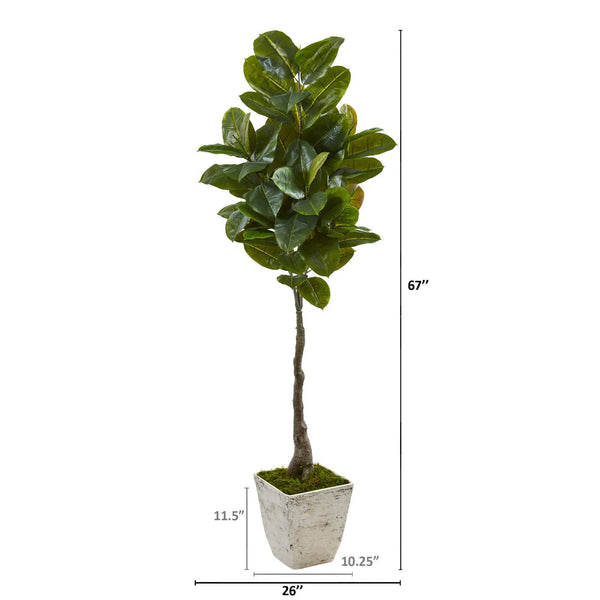 67” Rubber Leaf Artificial Tree in White Planter (Real Touch) | Nearly ...