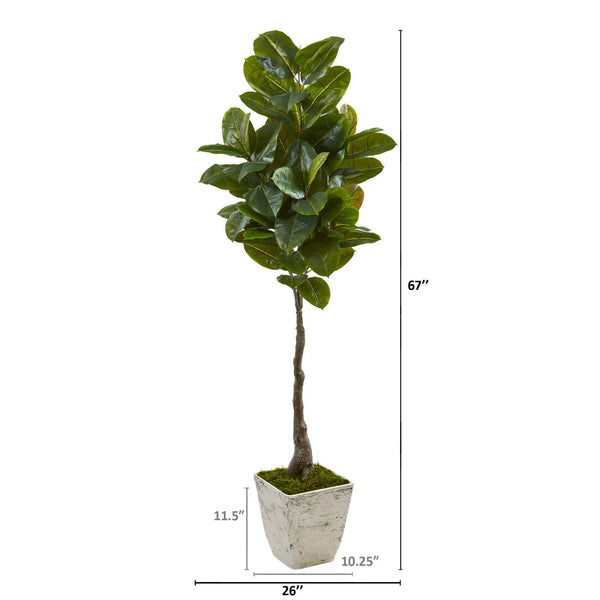 67” Rubber Leaf Artificial Tree in White Planter (Real Touch)