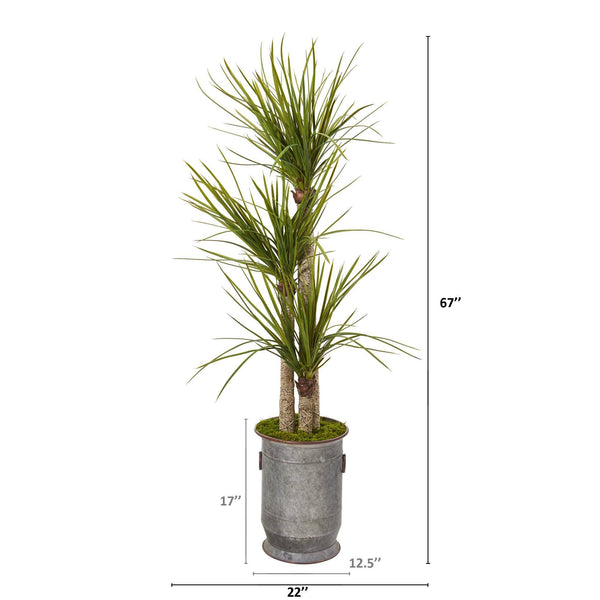 67” Yucca Artificial Tree in Copper Trimmed Metal Planter