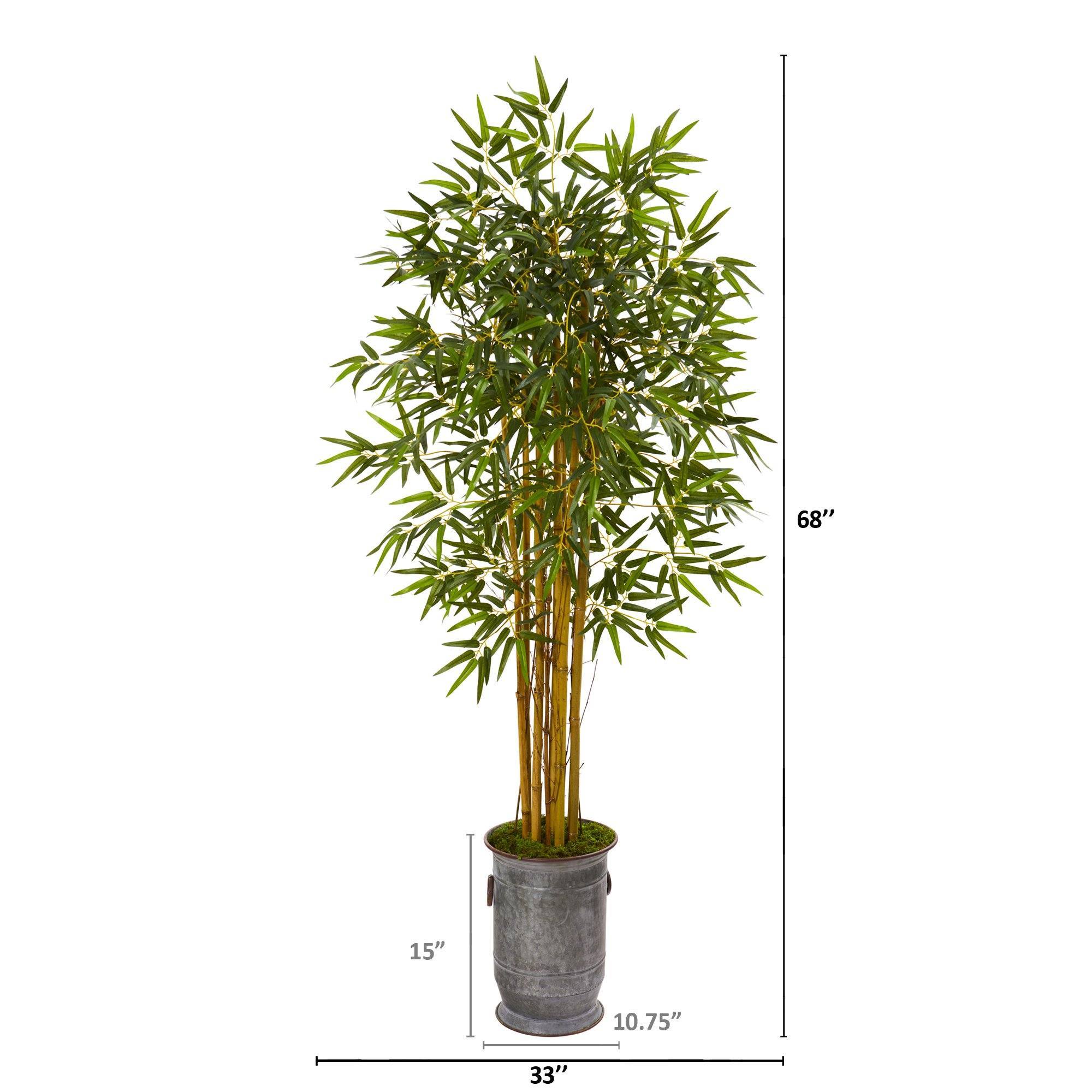 68” Bamboo Artificial Tree in Vintage Metal Planter | Nearly Natural
