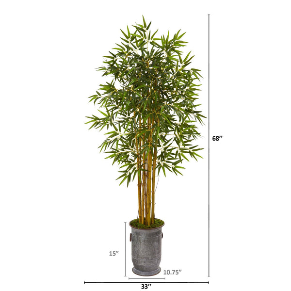 68” Bamboo Artificial Tree in Vintage Metal Planter