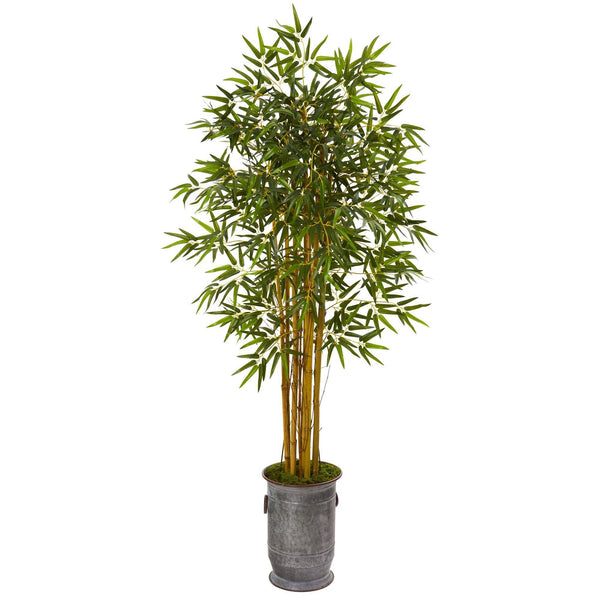 68” Bamboo Artificial Tree in Vintage Metal Planter