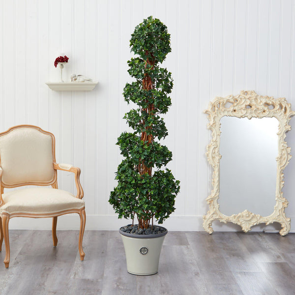 68” English Ivy Topiary Spiral Artificial Tree in Decorative Planter(Indoor/Outdoor)