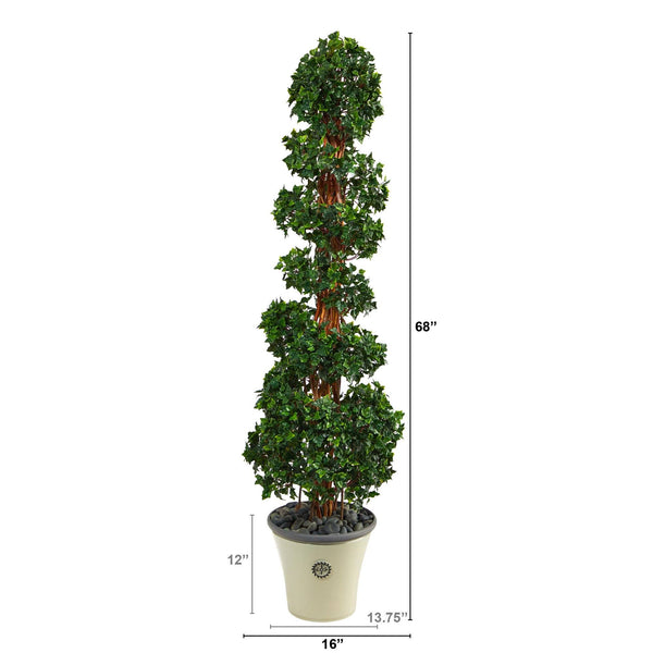 68” English Ivy Topiary Spiral Artificial Tree in Decorative Planter(Indoor/Outdoor)