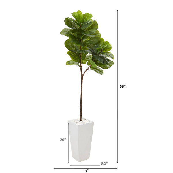 68” Fiddle Leaf Artificial Tree in White Planter (Real Touch)