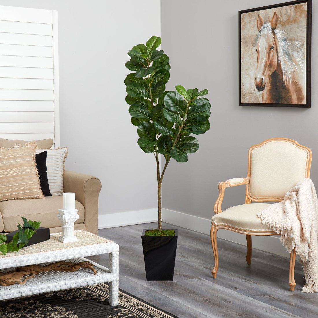 black fiddle leaf fig 68” Fiddle leaf Fig Artificial Tree in Black Metal Planter