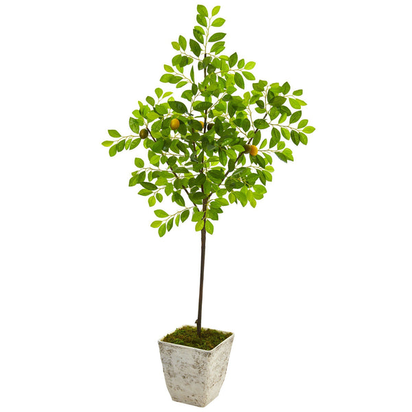 68” Lemon Artificial Tree in Country White Planter