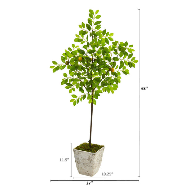 68” Lemon Artificial Tree in Country White Planter