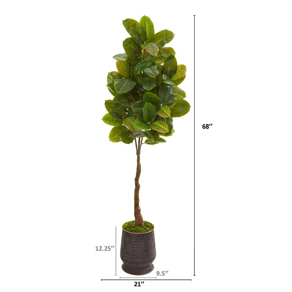 68” Rubber Leaf Artificial Tree in Ribbed Metal Planter (Real Touch)